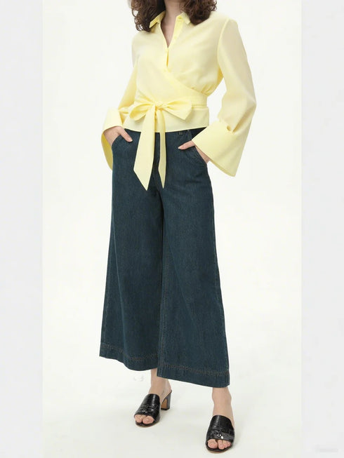 Long Sleeve Satin Feel Kimono Blouse for Women