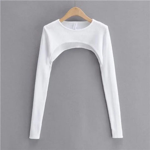 Long Sleeve O-Neck Crop Top for Women