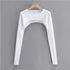 Long Sleeve O-Neck Crop Top for Women