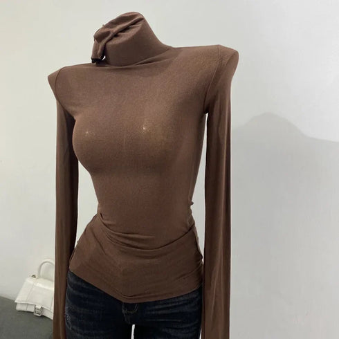 Turtleneck Long Sleeve Women's Top - See-Through Style