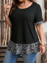 Plus Size Floral Print Short Sleeve Blouse