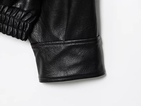 MUJER Black Faux Leather Bomber Jacket for Women