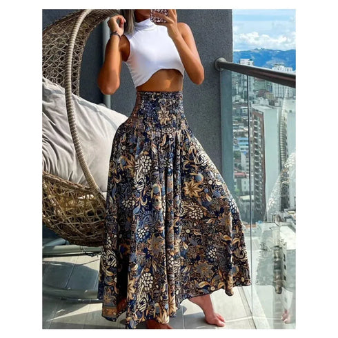Floral Print Bohemian High Waist Skirt for Women