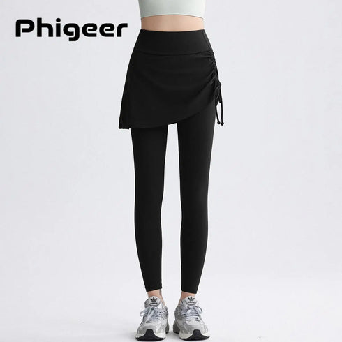 2 in 1 High Waisted Yoga Pants with Side Drawstring