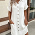 Women's Summer Casual V-Neck Button Up Dress Knee Length Short Sleeve Linen Cotton Loose Fit for Women