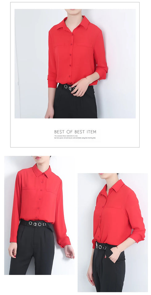 Simple Solid Color Loose Women's Chiffon Shirt Tops 2023 New Long Sleeve Casual Elegance Woman Blouses Lady Office Shirt Clothes