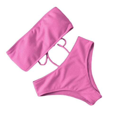 Strapless High Waist Bikini Set in Red