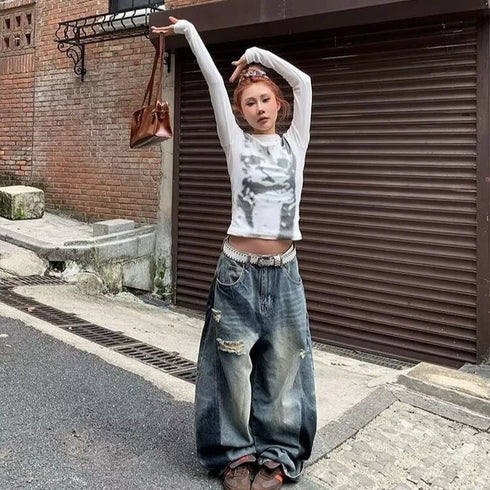 Vintage Wide Leg Denim Jeans for Women