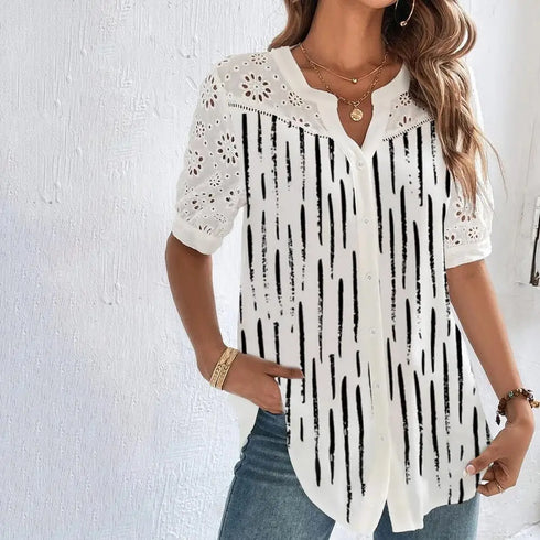 Elegant Lace Detail Short Sleeve Blouse for Women