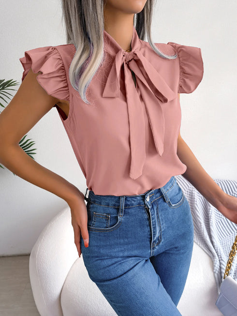 Women's Ruffle Short Sleeve Chiffon Blouse