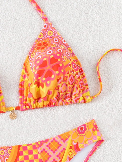 Floral Print Triangle Bikini Set with Brazilian Bottoms