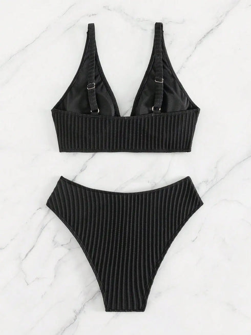 Black Lace-Up Bikini Set
