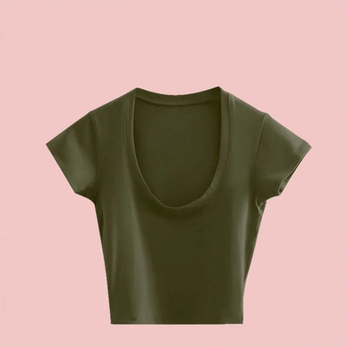 Summer Slim U-Neck Crop Top for Women