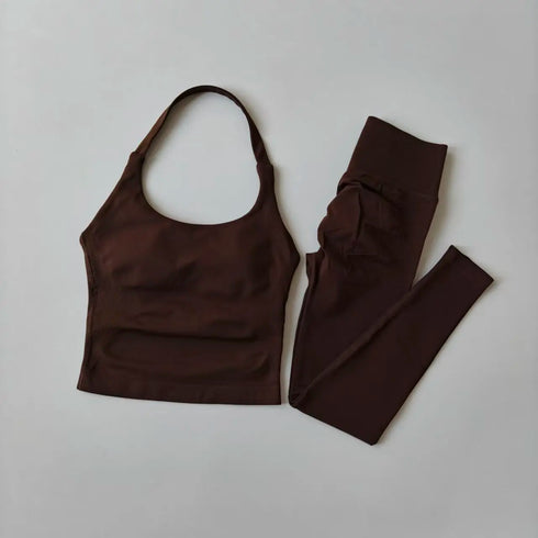 Seamless Women's Sports Fitness Set with High-Waisted Leggings