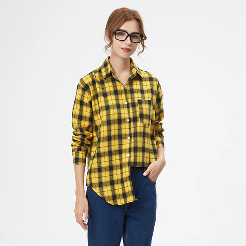 Loose Fit Cotton Plaid Shirt for Women