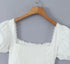 2023 Sexy Corset White Ruched Chest Square Collar Short Puff Sleeve Shirt Women Cross Lacing up Bandage Waist Bodycon Crop Tops