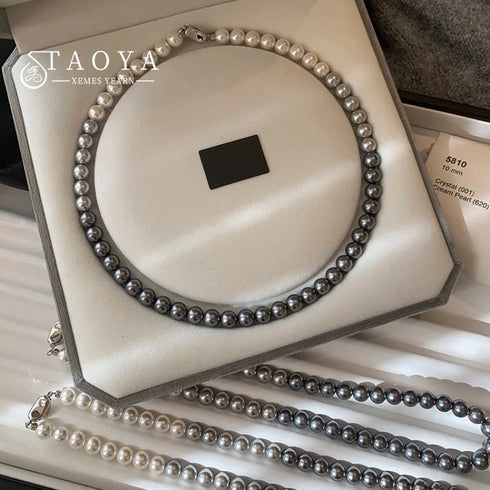 French Socialite White Gradient Grey Pearl Bead Necklace