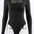Bodysuit Long Sleeve Women Bodycon Square Neck Black Top