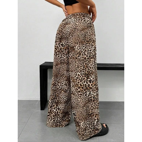 Plus Size Leopard Print Wide Leg Trousers