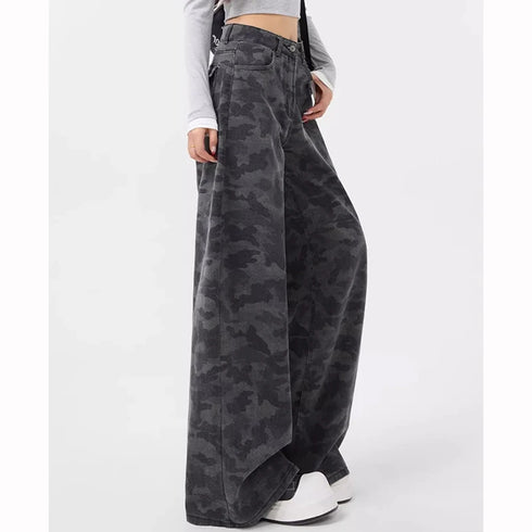 High Waist Camouflage Wide Leg Jeans for Women