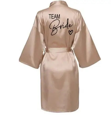 Team Bride Satin Robe with Black Letters