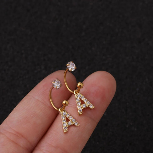 2PCS Stainless Steel Crystal Letter Ear Studs
