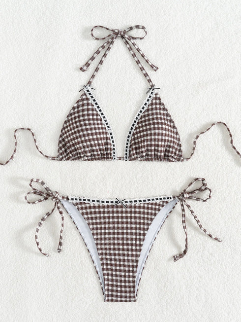 Floral Print Triangle Bikini Set with Brazilian Bottoms