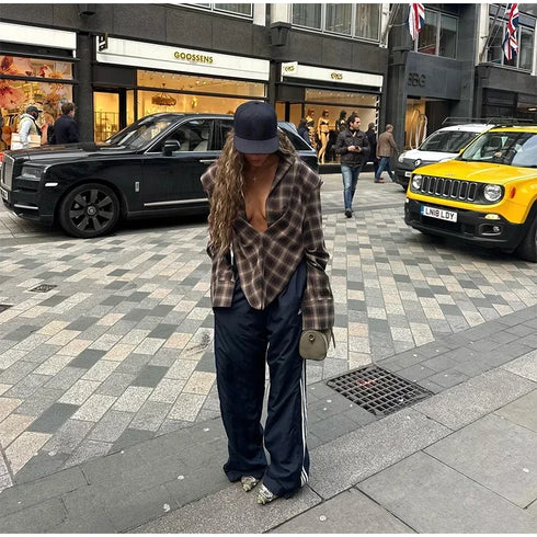Casual Plaid V-Neck Blouse for Women