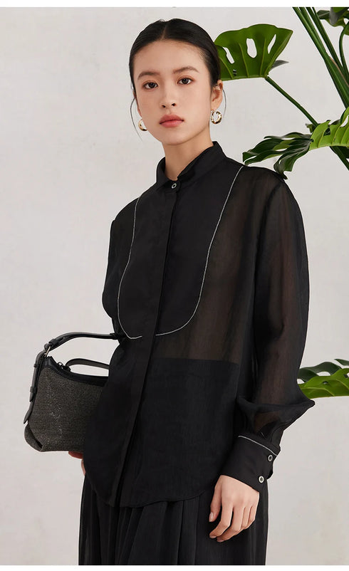 K3035W Luxury Women's Clothing 75% linen 25% silk Ladies Blouse