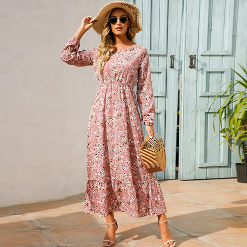 Summer Bohemian Maxi Dress with Long Sleeves