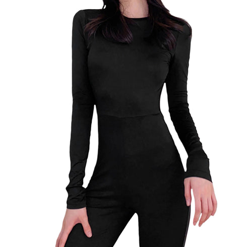 Women’s Black Flare Leg Jumpsuit with Long Sleeves