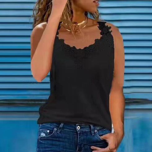 Plus Size Oversized Womens Lace V Neck Tank Tops For Summer