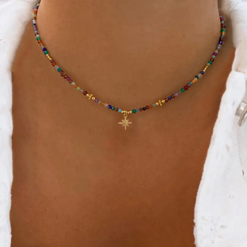 Summer Multilayer Handmade Necklace with Crystal Pendant