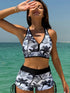 Tropical Print Black Tankini Set with Jacket