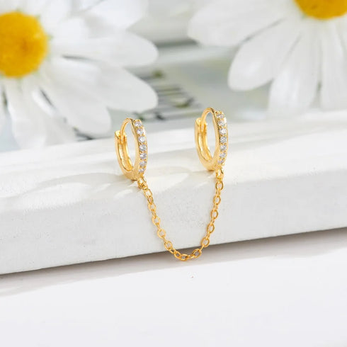 Stainless Steel Link Chain Hoop Earrings with Zirconia
