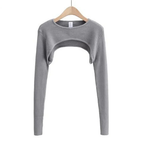 Long Sleeve O-Neck Crop Top for Women