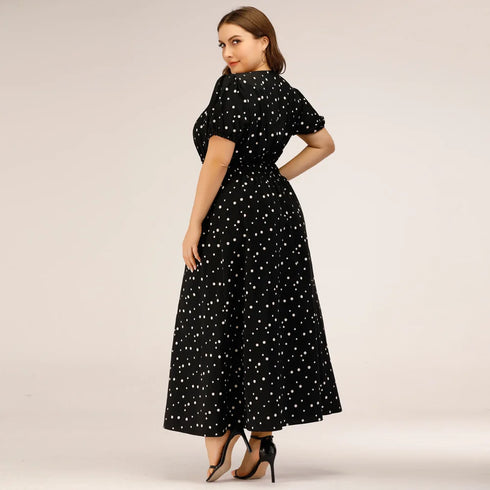 Plus Size Polka Dot Summer Dress with Puff Sleeves