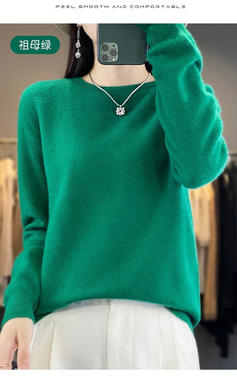 100% Merino Wool Long Sleeve Sweater for Women