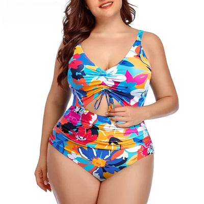 Floral Plus Size Tummy Control Monokini Swimwear