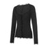 New Women´s Crop Tops, Long Sleeve Solid Color Jagged V Neck Lace Hem Button Down Slim Fit Shirt