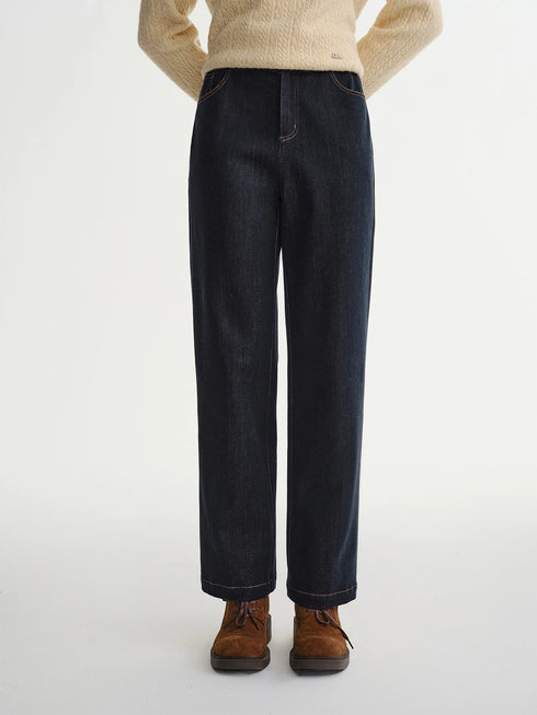DUSHU Plus Size Women's Double-Layered Fleece Lined Jeans