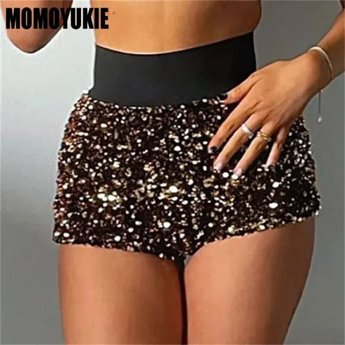Summer Women Mini Shorts Sequined High Waist Glitter Skinny Party Nightclub Streetwear