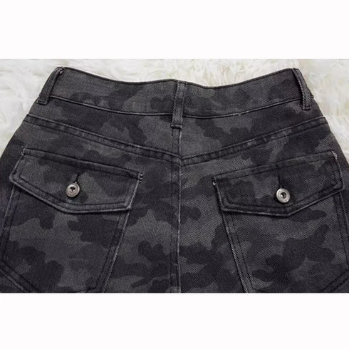 High Waist Camouflage Wide Leg Jeans for Women