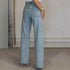 High Waist Straight Leg Denim Jeans with Diamond Detail