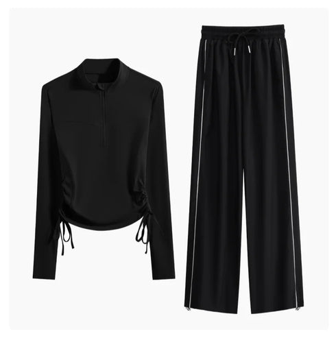 DRUR Women's 2 Piece Sweatsuit Set with Long Sleeve Top