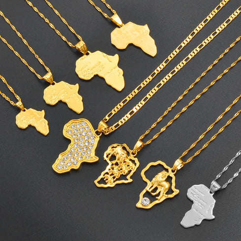 Anniyo Africa Map Pendant Necklace - Silver & Gold