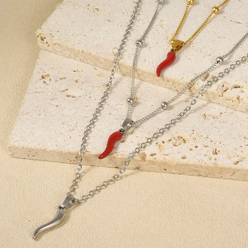 Stainless Steel Hot Pepper Pendant Necklace for Women
