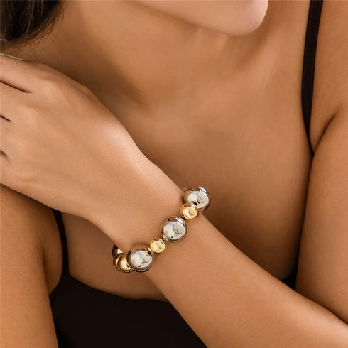 Ingemark Goth Vintage Big CCB Chain Bracelets Women Trendy Classic Elastic Strand Beads Charm Bangles Grunge Jewelry