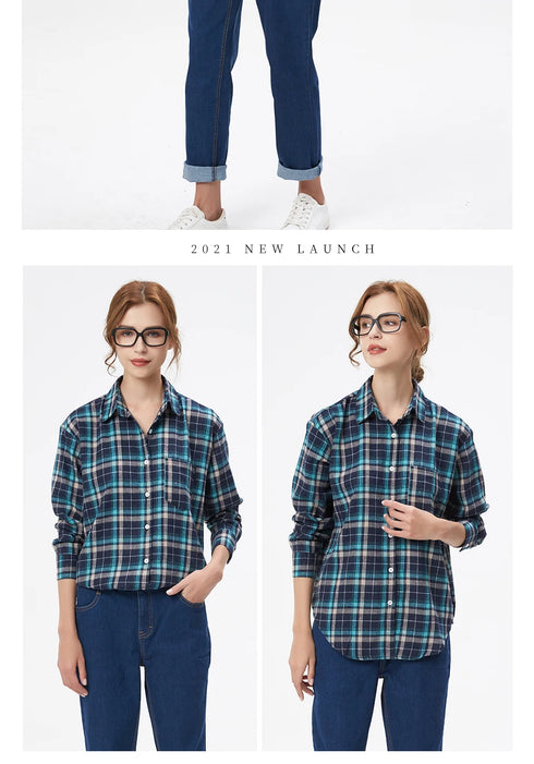 Loose Women's Plaid Shirt - Long Sleeve Casual Blouse