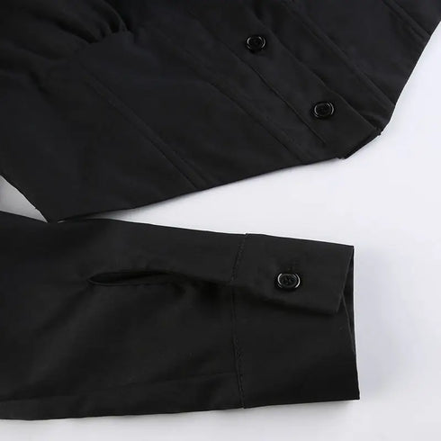 Zadily Long Sleeve Button-Up Crop Top in Black